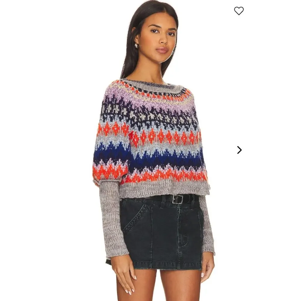 Free People REVOLVE Home For The Holidays Fair Isle Puff Sleeve Sweater Medium
